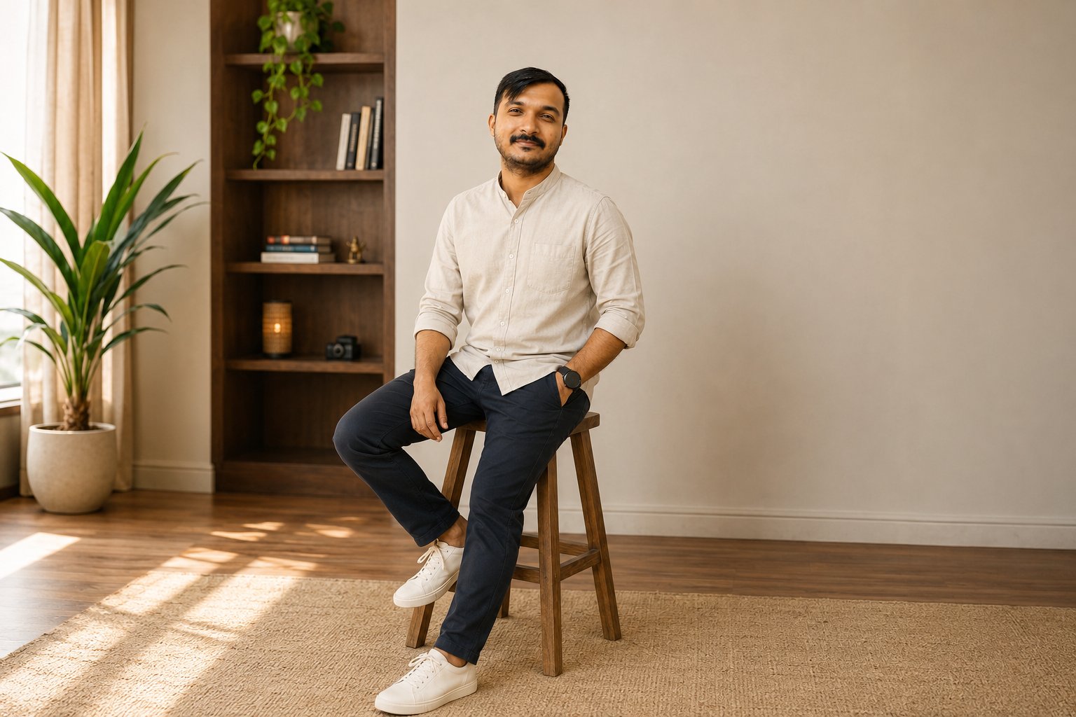 Prerak Trivedi seated in his studio